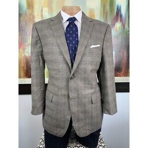 44S Joseph Abboud Wool & Cashmere Brown Plaid Sport Coat - Suit Blazer Mens